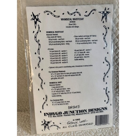 Whimsical Waistcoat Pattern by patrick Lose Size S M L - Uncut - Picture 4 of 9